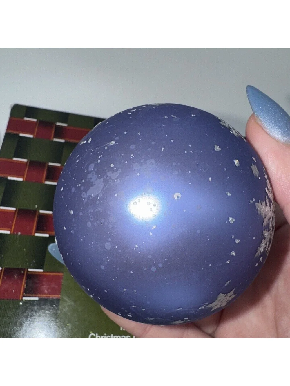 4 Vintage Christmas By Krebs Blue Glass Ball Ornament Silver Snowflake 2.5